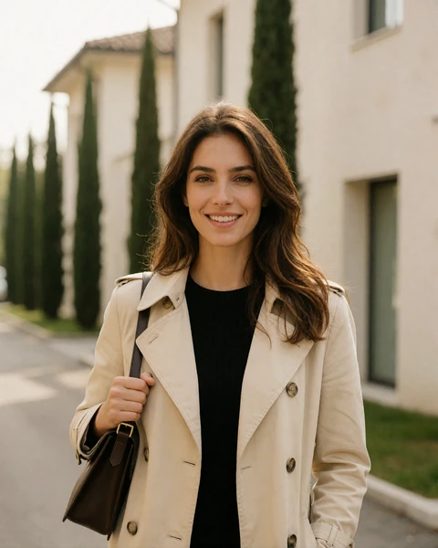 Martina, 33, from Serravalle, on a quiet street lined with pale stucco buildings and cypress trees