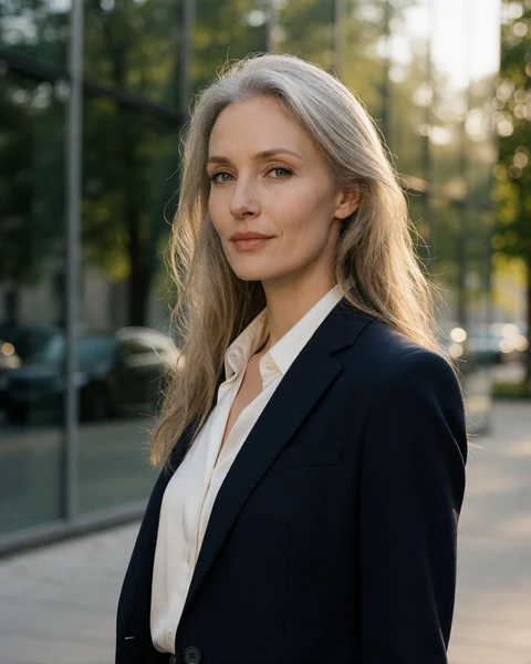 Lithuanian woman in a navy blazer on Gediminas Avenue in central Vilnius